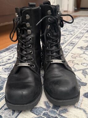 Harley-Davidson Black Lace-Up w/ side zipper Leather Motorcycle Boots